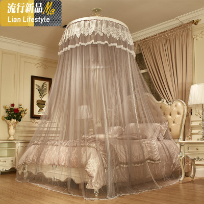 公主风吊顶圆顶床上蚊帐免安装家用卧室1.2米女孩床幔韩式免打孔 三维工匠