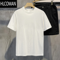 HLCOMAN 新疆精梳紧密洛塞T恤纯色百搭短袖日常休闲打底男士上衣
