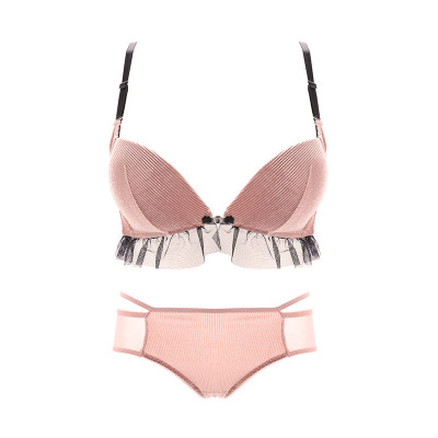 YUNWUXIN丝绒内衣女小胸显大聚拢上托性感前扣无钢圈防下垂舒适文胸罩套装文胸套装