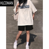 HLCOMAN运动短裤男女夏季宽松直筒港味显瘦休闲ins潮阔腿5黑色三五分裤子