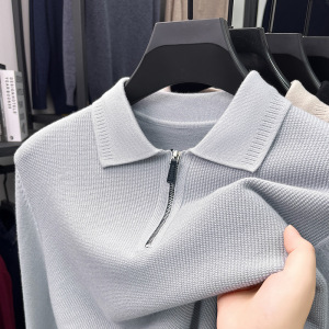 半拉链翻领毛衣男士冬季新款中年休闲提花保暖针织衫