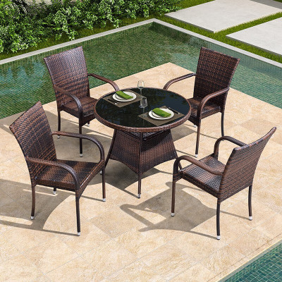 苏宁 金菲罗格 办公家具 户外阳台藤编休闲桌椅组合 四椅+一圆桌