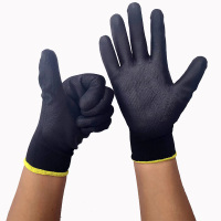 邦能之星薄款黑色尼龙PU涂指手套侵胶涂胶舒适透气防静电工作劳保手套N52246