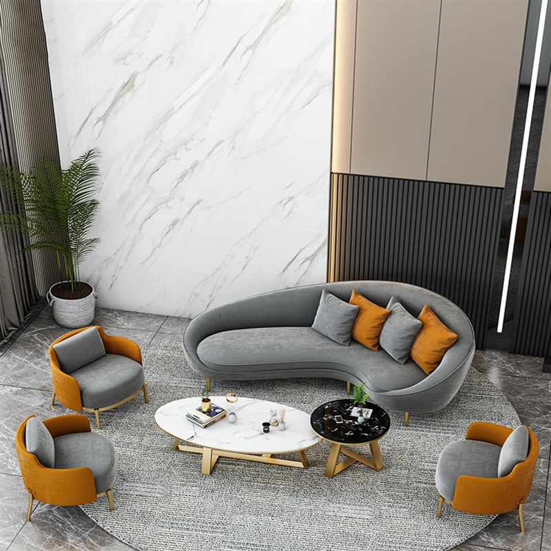 北欧网红弧形沙发组合韵美舞灵简约现代酒店轻奢风异形布艺办公室沙发