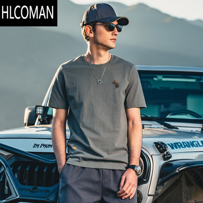 HLCOMAN 220gT恤男短袖美式休闲体恤刺绣半袖潮流夏季上衣