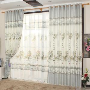 家柏饰(CORATED)中式窗帘复古遮光布料山水墨画双面印花卧室遮光挂钩式
