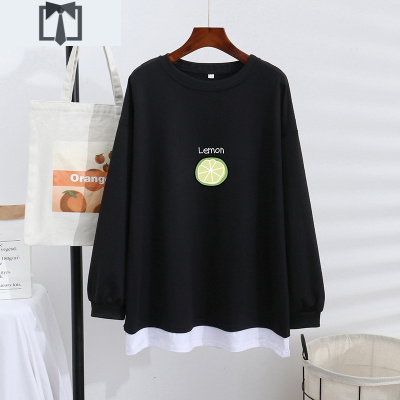 SUNTEK特大码假两件加绒加厚卫衣女秋冬宽松遮肉240斤胖mm显瘦韩版上衣卫衣