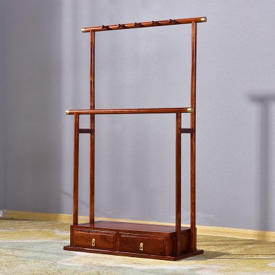 檀星星新中式衣架刺猬紫檀红木衣帽架落地鞋柜衣帽架一体实木挂衣架