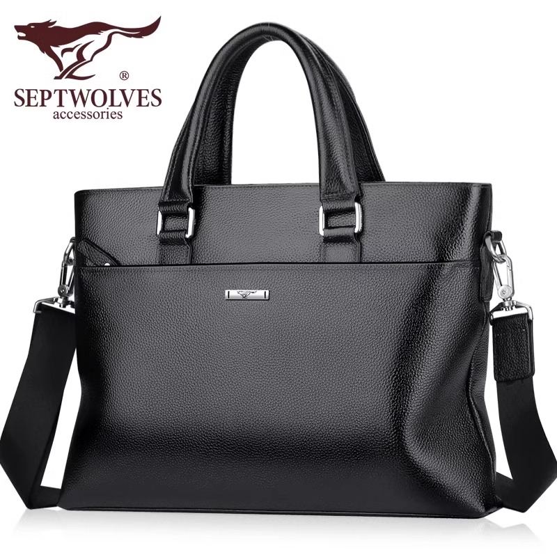 七匹狼 男士商务公文包大容量手提包 1A3452101-01(黑色)