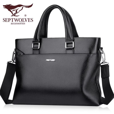 七匹狼 男士商务公文包大容量手提包 1A3452101-01(黑色)