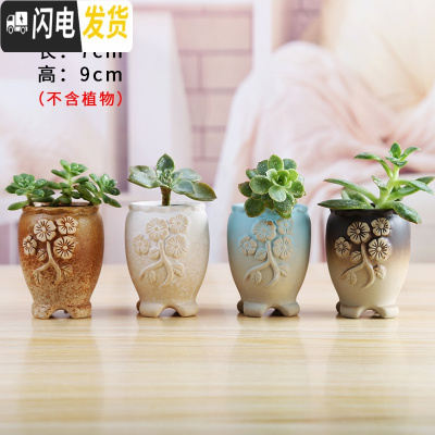 三维工匠透气大号陶瓷多肉植物老桩肉肉花盆家用粗陶吸水简约创意小花盆栽 K13一套四个 中等花盆容器