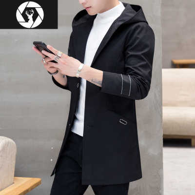 HongZun加厚风衣男中长款韩版潮牌2020秋冬季青少年初中高中学生大码外套风衣