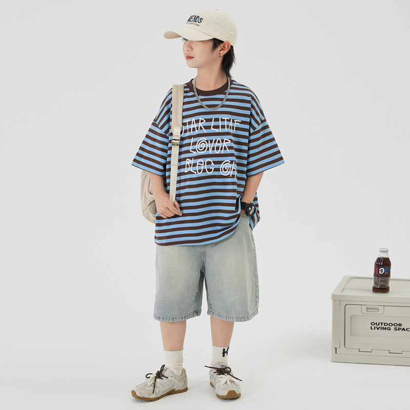 男童夏装套装2025新款大童时髦男孩衣服潮酷儿童夏季短袖运动酷帅