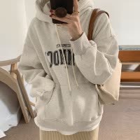 加绒连帽卫衣女秋冬新款宽松字母印花韩版时尚学生外套长袖上衣潮