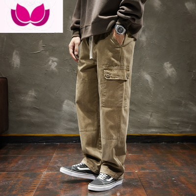 七斓日系潮牌直筒工装裤男款宽松口袋休闲裤夏季青年复古百搭阔腿裤子