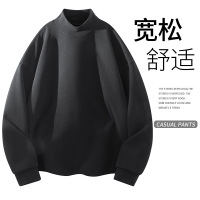 春秋季新款男士保暖针织衫加绒长袖卫衣纯色半高领打底衫T恤上衣