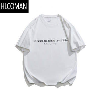 HLCOMANFOFWMODE 2025夏装美式简约字母印花短袖T恤男女宽松情侣体恤衫潮