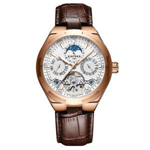 正品KINYUED金悦达瑞士日月星辰时尚真皮男士日月星辰时尚手表全自动机械表