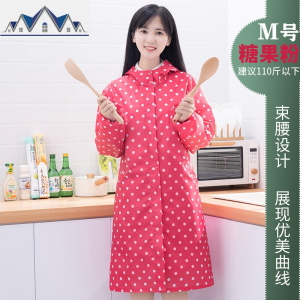 罩衣大人拉链时尚防水防油厨房家用长袖波点工作女长款围裙 三维工匠