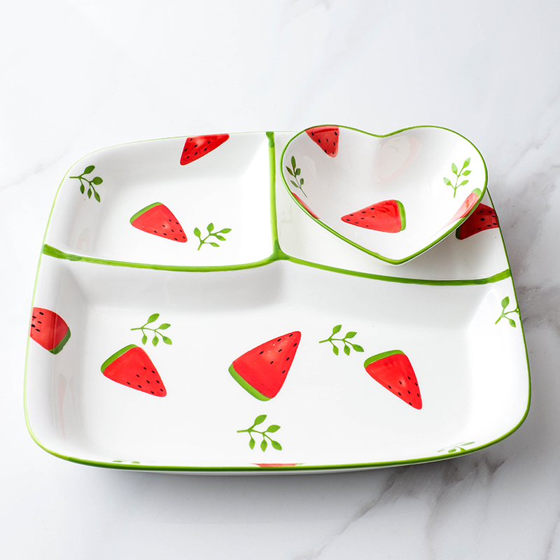 盘子一人食烘焙精灵餐具套装家用分格盘儿童分隔餐盘西餐盘碗 西瓜(盘