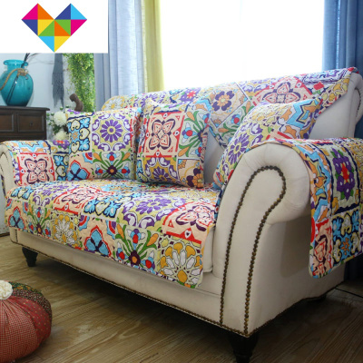 菲诗卡欧式组合沙发垫套罩四季通用棉防滑加厚坐垫布艺包盖巾海洛90*180cm御蓝锦