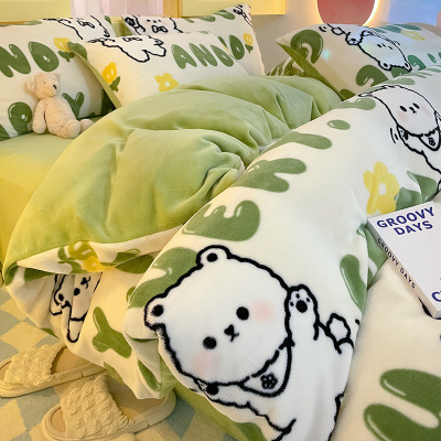 牛奶绒床上四件套秋冬2026新款冬季加绒面珊瑚法兰绒床单被套_937