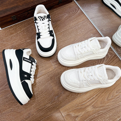 吸膜底真皮小白鞋秋季新款增高厚底鞋子女小众休闲鞋百搭女鞋