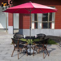 金菲罗格户外桌椅庭院带伞露天阳台室外休闲椅子 网布椅4椅圆桌配伞
