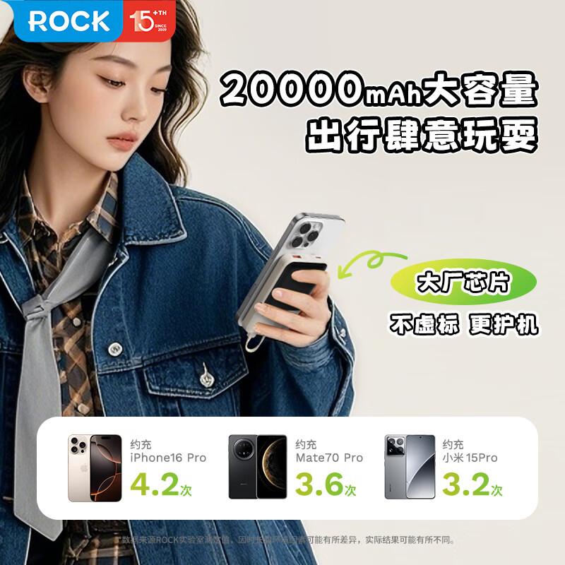 ROCK P99自带双线PD 22.5W快充移动电源20000mAh
