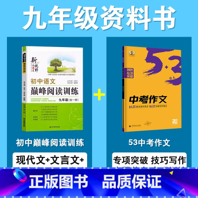 [2本套]语文-阅读训练+语文·中考作文 九年级/初中三年级 [正版]初中语文现代文巅峰阅读训练九年级中考文言文阅读理解