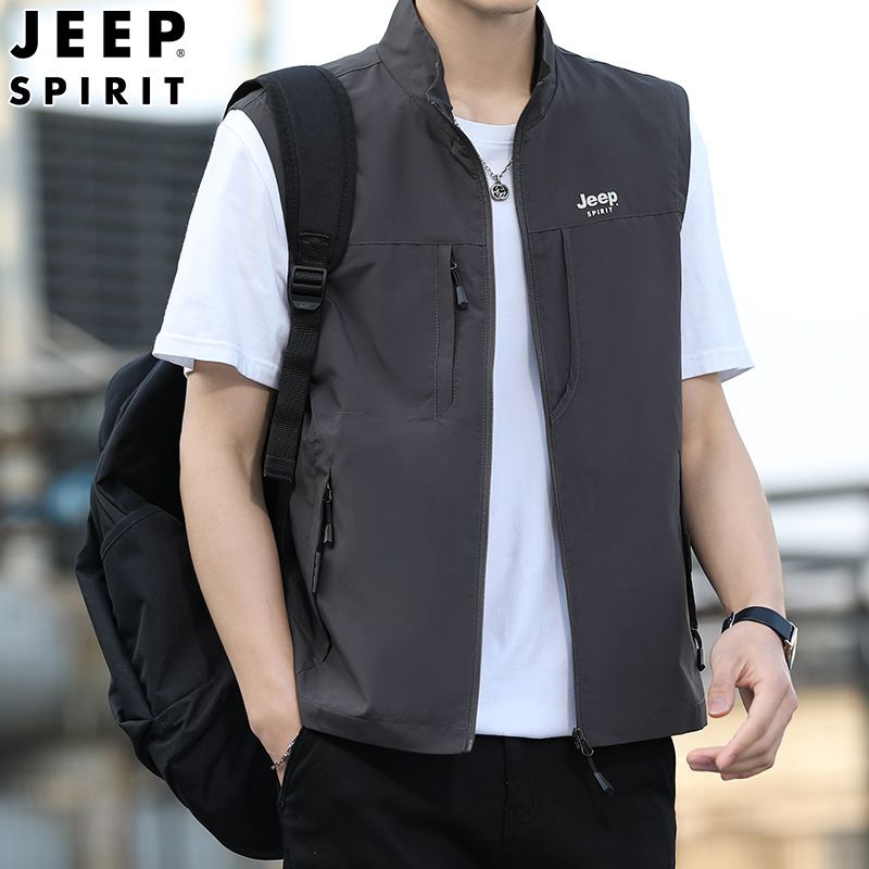 JEEP SPIRIT春季男士速干背心帅气马甲外穿休闲立领马夹