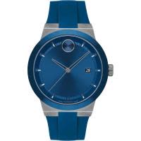 Movado Swiss Quartz男士蓝色硅胶表带防水商务经典腕表