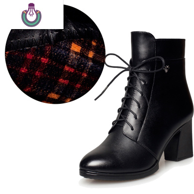 FISHBASKET2020春季新款马丁靴女粗跟英伦短筒靴短靴女皮侧拉链女靴子靴子