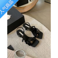 SUNTEK2023欧美夏季新款露趾粗跟凉鞋女亮片一字扣带百搭高跟气质时装鞋