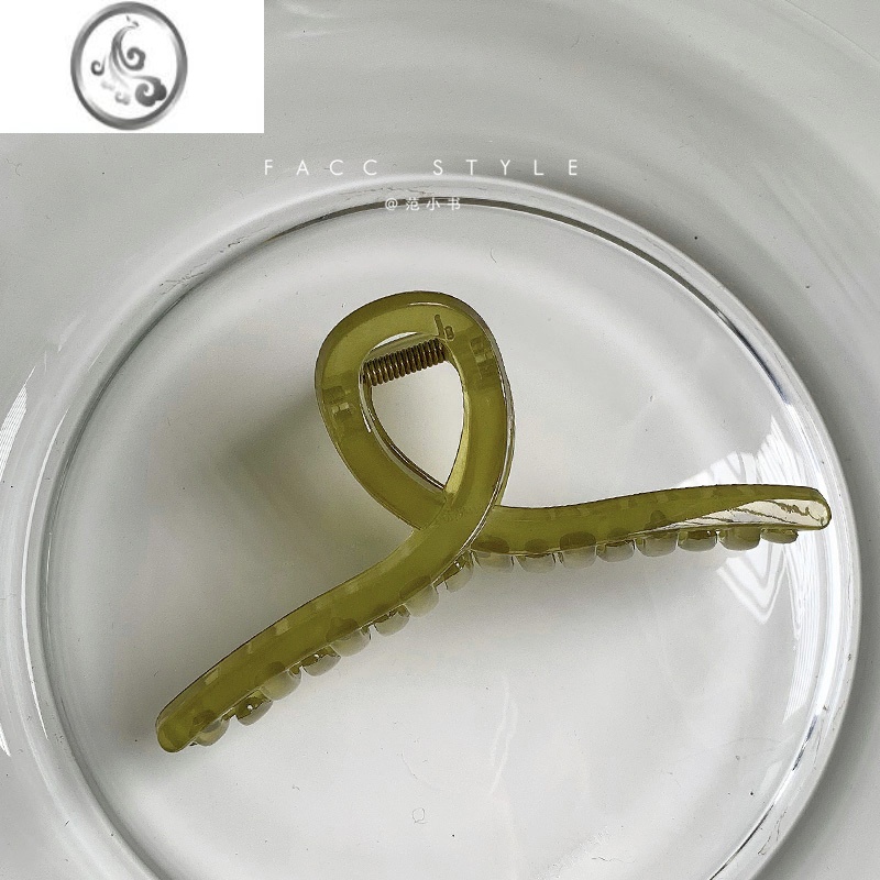 JiMi适合发量多韩国发抓加大号亚克力抓夹鲨鱼夹韩系小众橄榄绿盘发夹