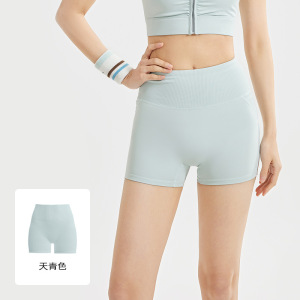 条纹高腰瑜伽短裤女透气收腹无痕提臀健身跑步运动裤夏