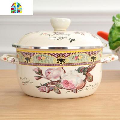 新款加厚18-26CM珐琅搪瓷汤锅双耳加厚炖锅平底锅电磁炉煤气 FENGHOU 初恋汤锅(送隔热)