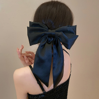 2023新款大蝴蝶结发夹女缎面弹簧夹黑色顶夹后脑勺发高级感头饰送女朋友老婆情人节七夕生日礼物