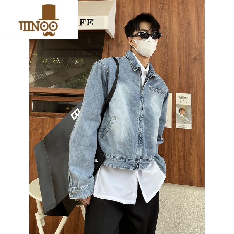 YANXUrare物希/垫肩小众设计感短款复古牛仔外套夹克上衣男ins痞帅