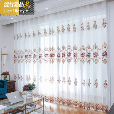 窗帘成品欧式简约现代刺绣花窗纱遮光阳台客厅卧室百搭白色纱帘 三维工匠