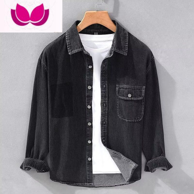 七斓高级感牛仔衬衫男长袖潮流秋装上衣男装工装衬衣宽松休闲外套
