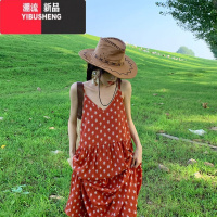 YIBUSHENG海边度假连衣裙西双版纳旅游穿搭雪纺复古红裙碎花宽松吊带沙滩裙