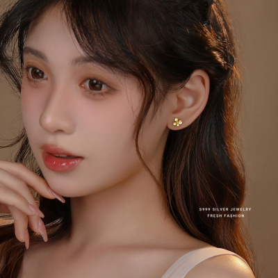 栀子花999纯银耳钉女森系小清新气质磨砂立体花瓣足银耳饰批发送女朋友老婆情人节七夕生日礼物