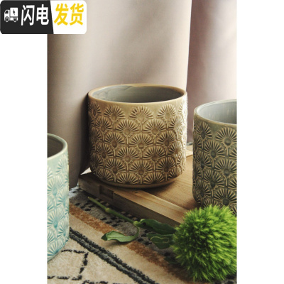 三维工匠MimiHome北欧冰裂蒲公英花盆家居陶瓷摆件彩色花盆绿植花器 棕色蒲公英[口径17CM高15CM] 大花盆容器