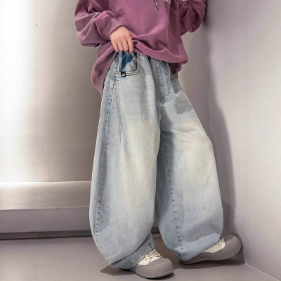 男童牛仔裤春秋款2026新款男孩直筒裤子春装宽松儿童韩版阔腿裤潮