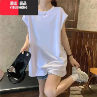 YIBUSHENG设计感白色小飞袖上衣潮中长款宽松休闲无袖t恤女生2024季新款