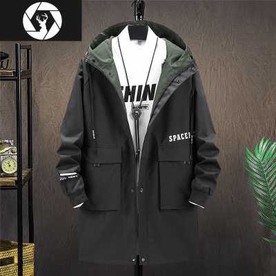HongZun中长款外套男风衣春秋季韩版潮流胖子加肥加大码休闲工装夹克男薄风衣