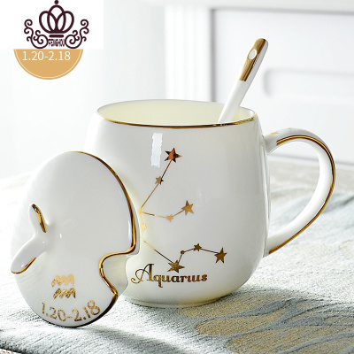封后创意陶瓷杯十二带盖带勺情侣水杯骨瓷牛奶咖啡杯子定制马克杯