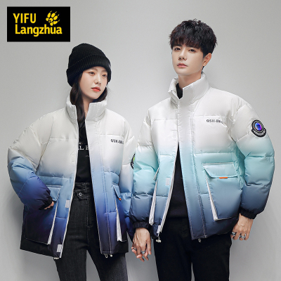 伊夫狼爪(YIFULANGZHUA)羽绒服男女短款潮牌潮牌渐变白鸭绒工装立领外套冬装上衣