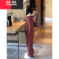 YIBUSHENG复古红色松紧腰抽绳冰丝阔腿裤女季薄款褶皱垂坠感宽松休闲裤女